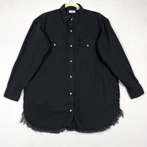 Levis Top Womens Small Pearl Snap Tunic Western Denim‎ Shirt Black Frayed Hem